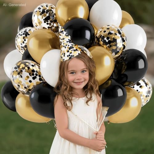 Blocesa Black Gold White Balloon Arch Kit - 50pcs 12in Latex