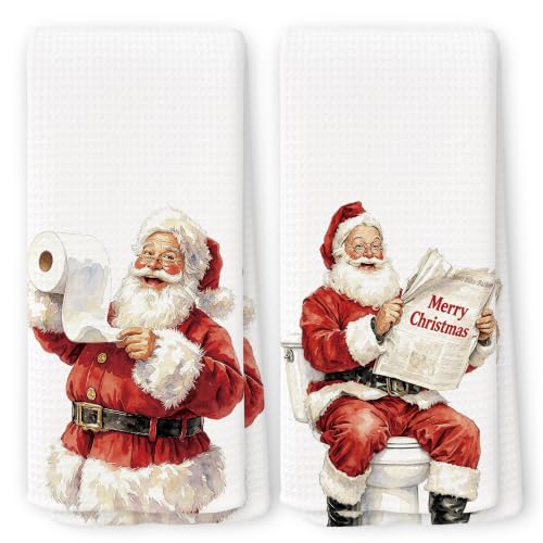 Christmas Santa Hand Towels Set of 2 - 16x24in Holiday Bathroom Decor - Variation of THIS listing