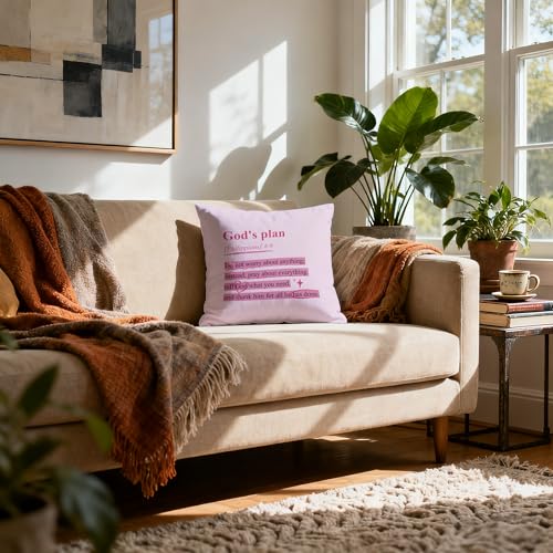 Pink Christian Pillow Cover 18x18 - Religious Home Decor