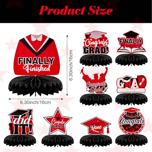 9pcs Graduation Honeycomb Centerpieces Red and Black Table Toppers