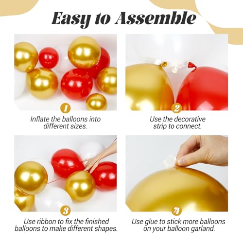 132pcs Red and Gold Balloon Arch Kit with Confetti Balloons for Parties