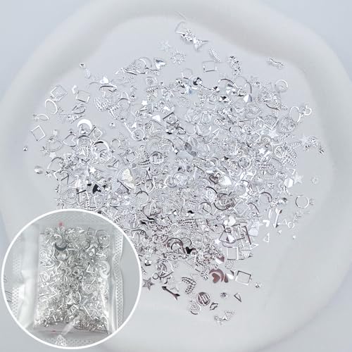 900Pcs Silver Metal Nail Charms Alloy Star Rhinestones 3D Nail Art Gems