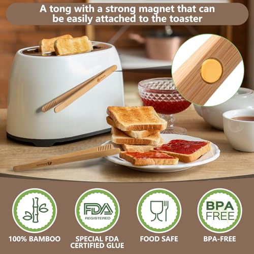 Magnetic Bamboo Toast Tongs - 8" Cooking Utensils Set of 2