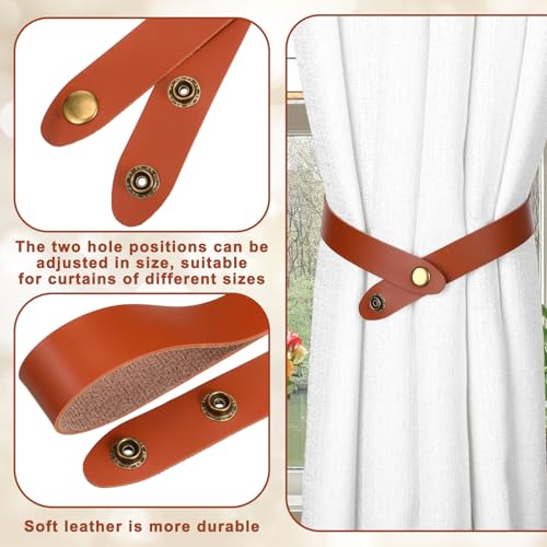 PU Leather Curtain Tie Backs - Adjustable No Drill Holdbacks (Brown)