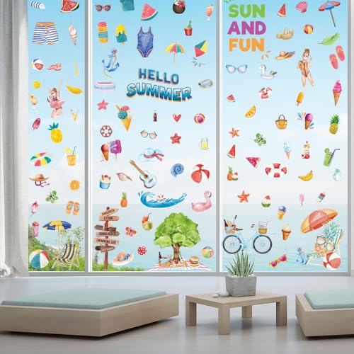 Hianjoo 147-Piece Hawaiian Summer Window Clings - Tropical Decor
