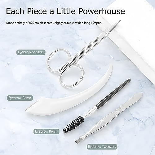 Kootinn 5-in-1 Eyebrow Trimmer Kit with Scissors, Razor, Tweezers & Leather Bag