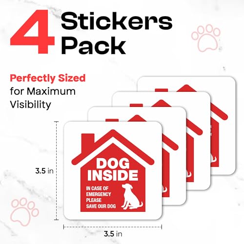 Durable Dog Inside Emergency Stickers - 4 Pack for Pet Safety