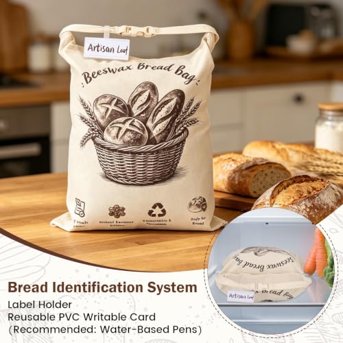 Eveqora Beeswax Bread Bag for Sourdough - Reusable Storage with Label Holder