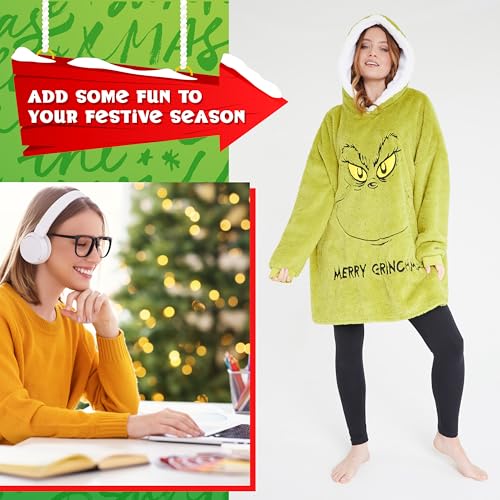Grinch Oversized Wearable Hoodie Blanket - Fleece Christmas Gift for Men & Teens