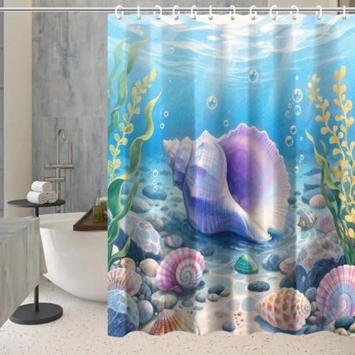 Pink Conch Shell Shower Curtain - Ocean Themed Waterproof Fabric 72x72