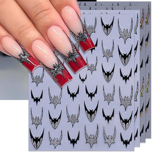 IDDFEVE Halloween Bat Nail Stickers Gold & Silver French Smile Decals 4 Sheets