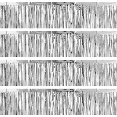 Silver Foil Fringe Garland Streamers for Party Decorations - 4 Pack
