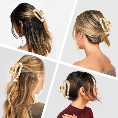 ANBALA Gold Metal Hair Claw Clips - 3.9 Inch Strong Hold Geometric Hair Accessories for Thick and Thin Hair, 2 Pack