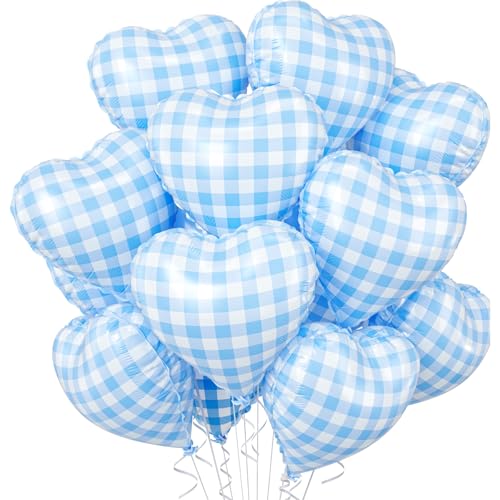 Blue Grid Heart Balloons - 10PCS Light Blue Foil for Parties