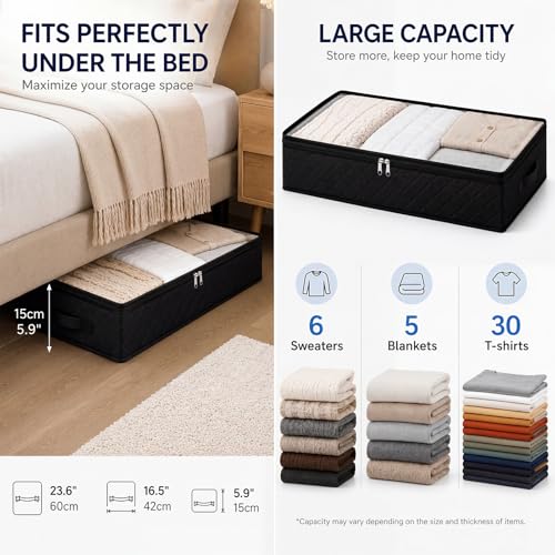 Fixwal Underbed Storage Bags, 2 Pack - Foldable, Dust-Proof with Clear Window
