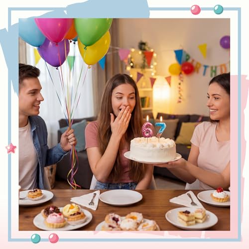 67 Meme Birthday Candle - Dripping Donut Ice Cream Cake Topper, Blue & Pink