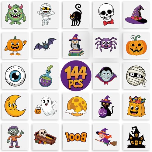144 Halloween Temporary Tattoos for Kids - 24 Fun Designs
