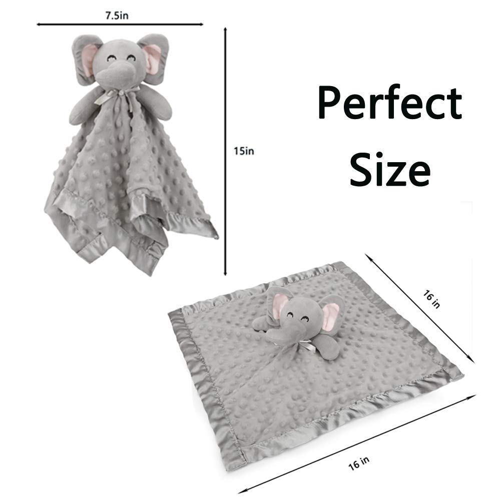 Pro Goleem Security Blanket - Elephant & Bear Design, Soft & Cozy 16-Inch Size