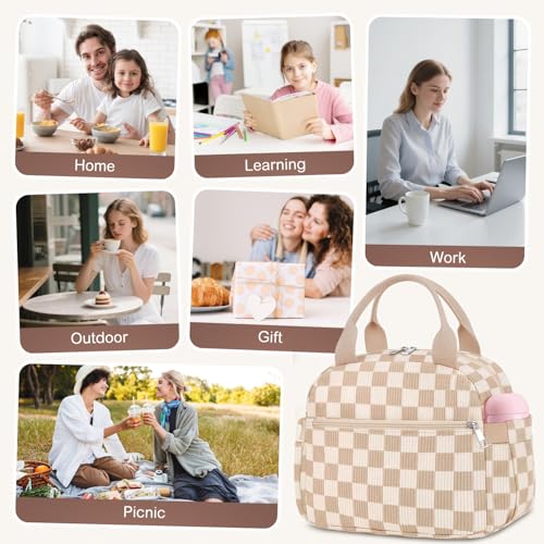 KUBYA Corduroy Insulated Lunch Bag for Women, Medium 10L Brown Girds
