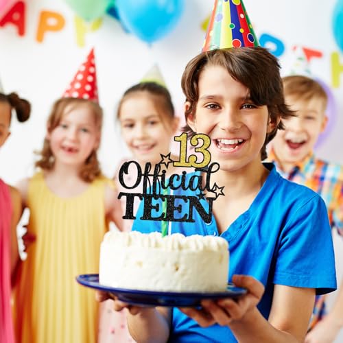 Official Teen 13 Cake Topper - Gold Glitter Birthday Decoration