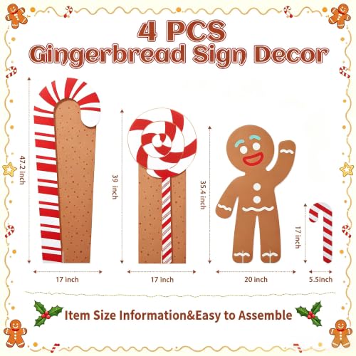 Gingerbread Man Candy Cane Lollipop Cardboard Cutouts - Holiday Decor Set