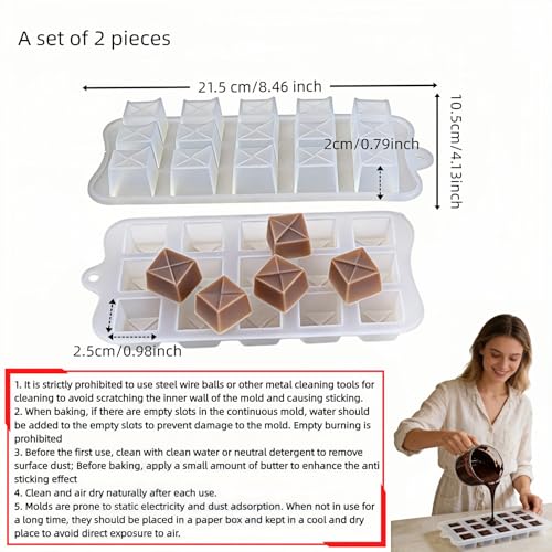 Silicone Candy Mold Set - 15-Cavity Diamond Square, Food Grade