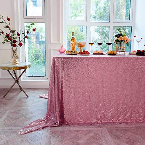 Rectangular Rose Pink Sequin Tablecloth 90x132 Inch - Festive Party Decor