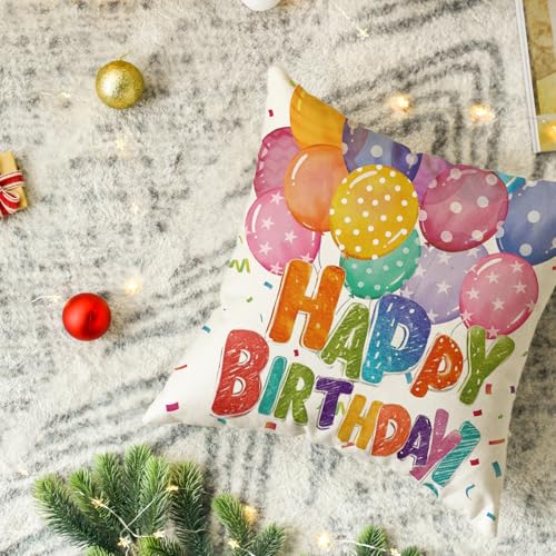 AVOIN colorlife Happy Birthday Balloons Throw Pillow Cover, 18" x 18"