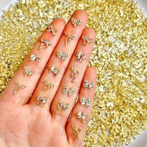30Pcs Gold Bow Nail Charms Shining Alloy Bows for Acrylic Nails & DIY Crafts