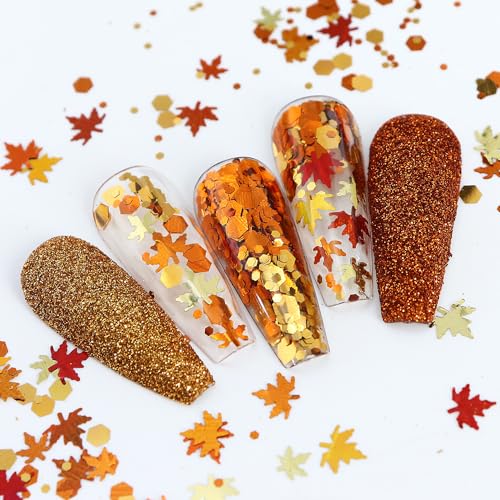 SARATA 6-Grid Maple Leaf Nail Art Glitter Sequins Fall Acrylic Nails Decor
