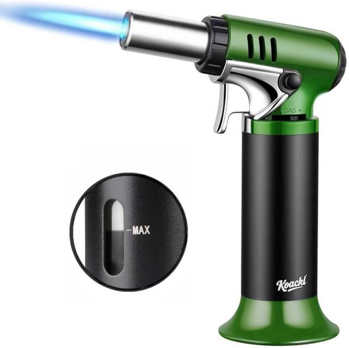 KOACKL Refillable Butane Torch - Adjustable Flame with Fuel Gauge & Safety Lock - Ideal for Welding & Resin Art