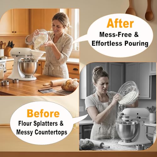 2-Pack Flour Funnel for KitchenAid Stand Mixer - Silicone Pouring Attachment