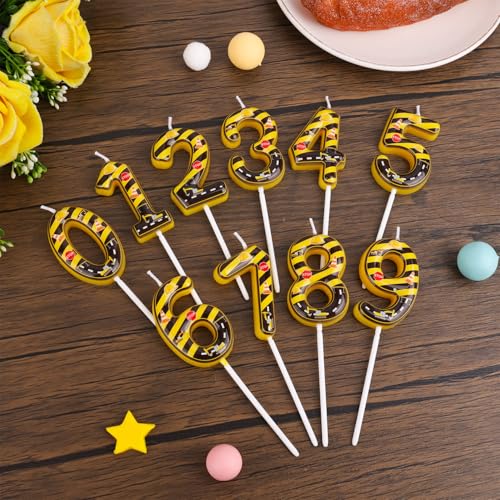 Construction Number 1 Candle - Yellow & Black Striped Birthday Cake Topper