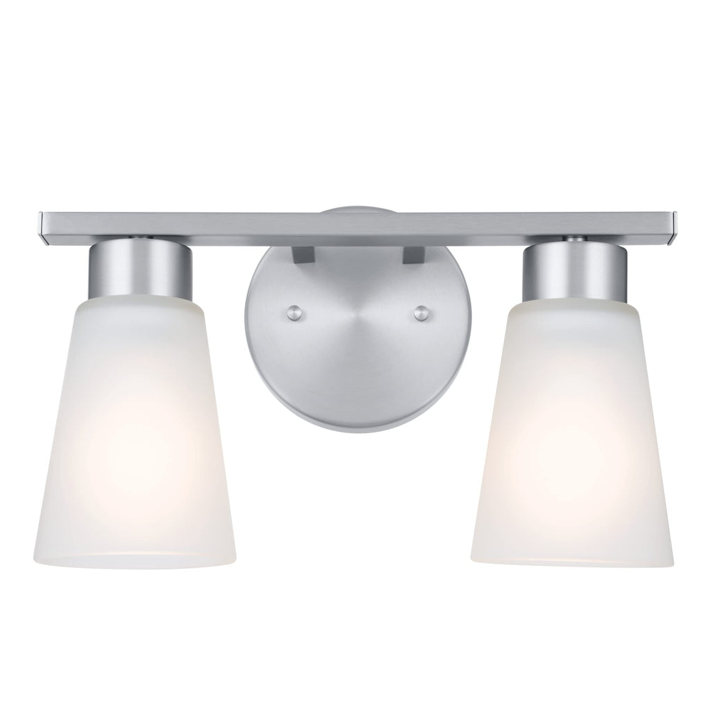 Kichler Stamos 2-Light Bathroom Vanity Light Fixture with Satin Etched Glass Shades, Modern Wall Mount in Brushed Nickel for Mirror Lighting (13 x 8 x 5 in), 45887NI