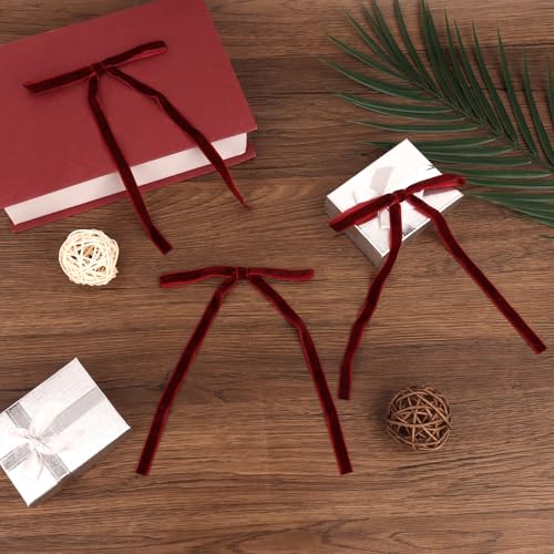24 Pcs Velvet Burgundy Christmas Tree Bows - Premium Holiday Decor