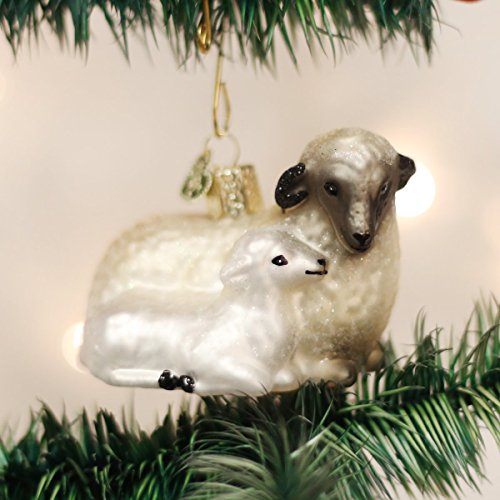 Sheep with Lamb Christmas Ornament - Hand-Painted Glass Holiday Decor