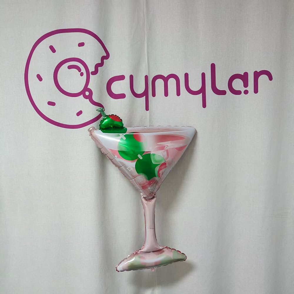 CYMYLAR 4Pcs 43Inch Martini Glass Olive Balloons,Cocktail Party Balloons For A Tini Bit Older Party/Girls Night/Bachelorette/Bridal Shower/Cocktail Birthday/Retro Lounge Bar Decorations