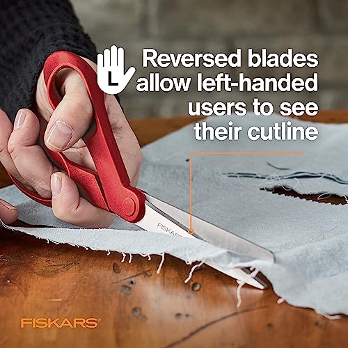 Fiskars 8" Left-Handed Scissors, Ergonomic Stainless Steel Crafting Shears (12-Pack)