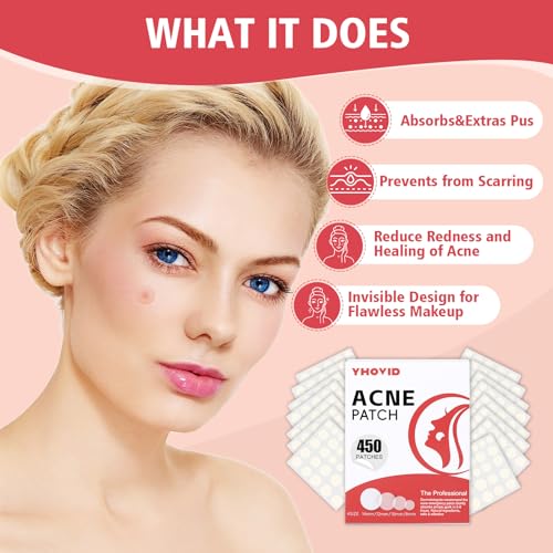 YHOVID Hydrocolloid Pimple Patches - 450 Invisible Acne Zit Stickers