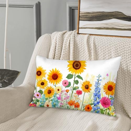 Sunflower Floral Pillowcase Sham 20x30 Inch for Queen Bed