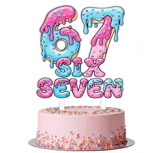 Hushee 67 Birthday Cake Topper - Ice Cream Design, Pink & Blue