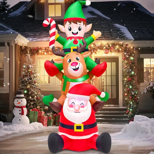 6FT Tall Christmas Inflatable Yard Decoration with Santa, Reindeer & Elf LED Lights