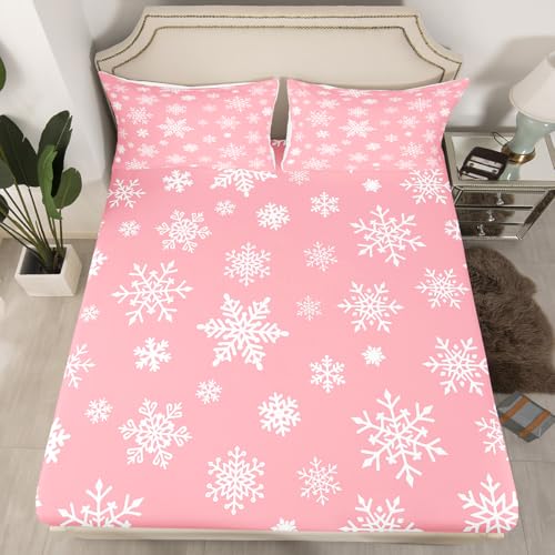 Kids Christmas Snowflake Bed Sheets Set Full Size - Deep Pink