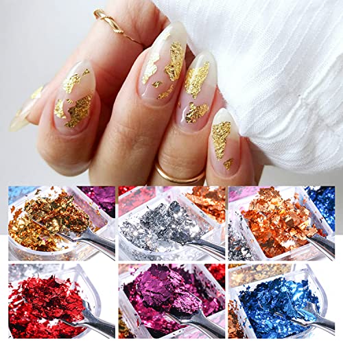 Vezocim Holographic Nail Art Foil Flakes, 12 Colors Sparkly Ultra-Thin Laser Sequins for Acrylic Nails and Manicure DIY