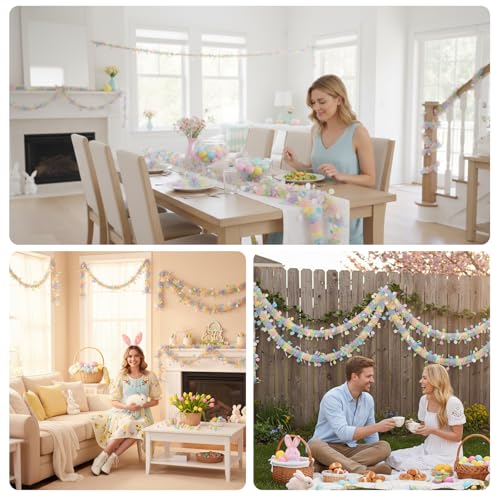 MIRJXB Easter Tinsel Garland - 18M Indoor & Outdoor Holiday Decor