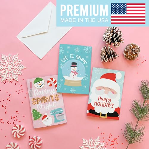 Santa Christmas Cards with Envelopes - 24 Holiday Greeting Cards with Envelopes - Blank Seasonal Note Cards
