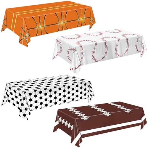 4-Pack Sports Theme Tablecloths - 54x108 Inch Disposable Party Covers