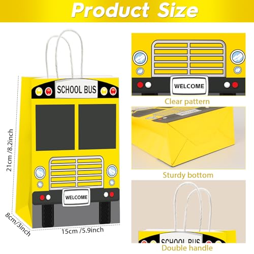 12 Pack School Bus Party Favor Bags with Handles - Kids Treat Bags