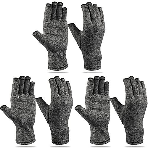 Geyoga Compression Arthritis Gloves - 3 Pairs, Gray, Medium