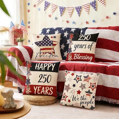 Patriotic 250th Anniversary Pillow Covers - Set of 4, 18x18